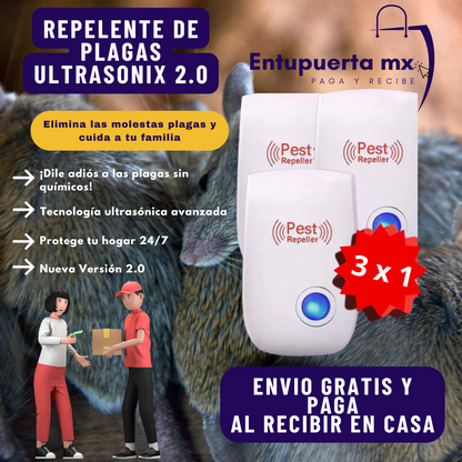 Repelente de Plagas Ultrasonix2.0Pets  3 x 1